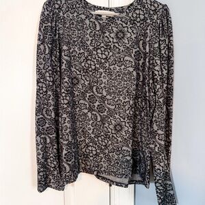 LOFT Charcoal and Light Gray Patterned Blouse